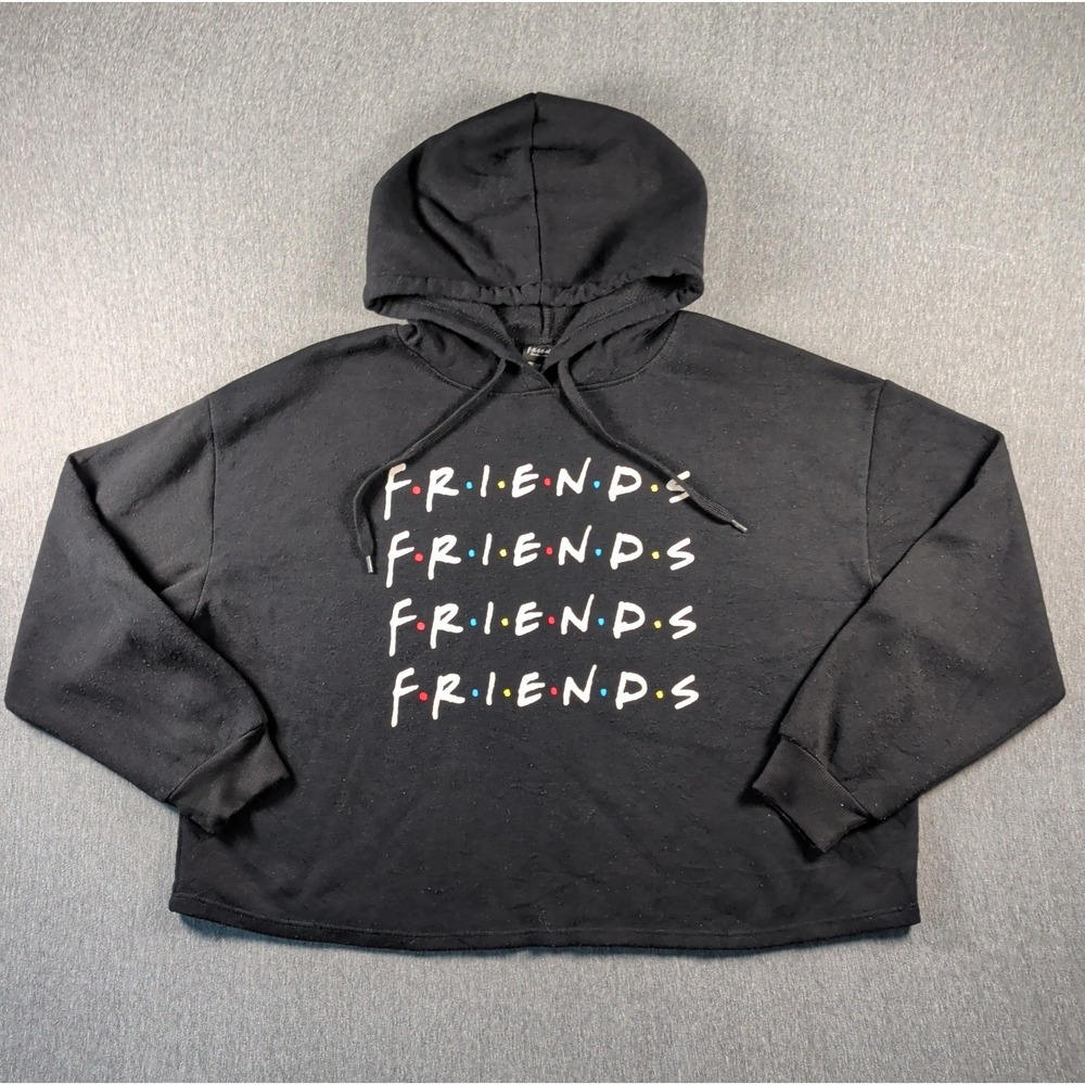 FRIENDS Y2K Cropped Sweatshirt Official Merch Black Hoodie Supersoft Size L